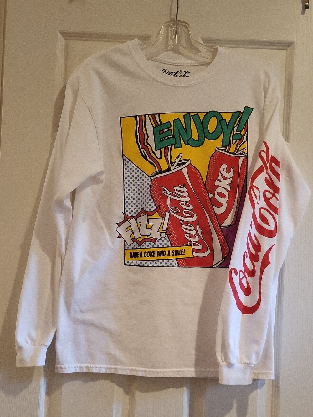 Pac Sun X Coca-Cola Retro Pop Art Graphic Long Sleeve Shiry White M